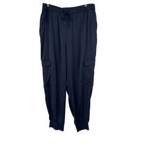 Eli TahariWomens Cargo Jogger Pants satin Size XL Eli Tahari Navy Blue